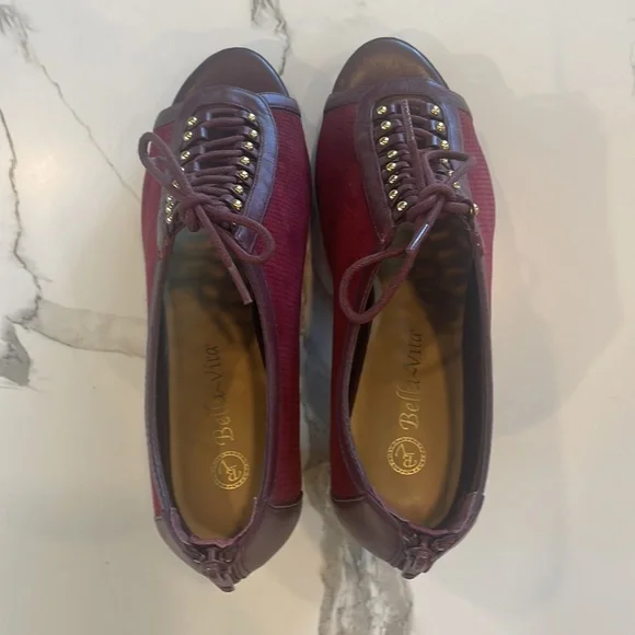 Bella Vita Burgundy Suede Peep toe,lace up,chunky heel,zipper closure,7 1/2, - Picture 8 of 16